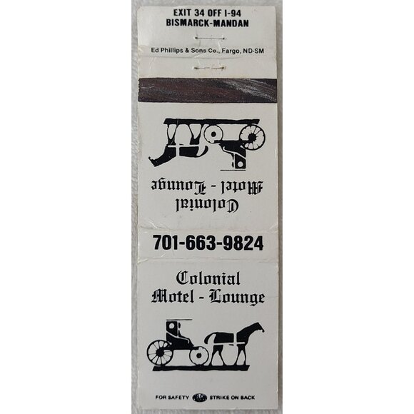 Colonial Motel Other - Matchbook Cover Colonial Motel Lounge Bismarck Mandan ND North Dakota